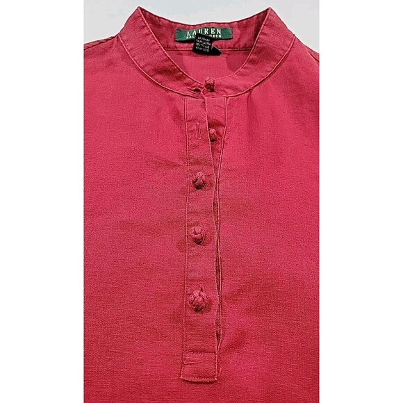 Lauren Ralph Lauren Henley Tunic Top 100% Linen Red Fabric Buttons Size Medium - Picture 3 of 14